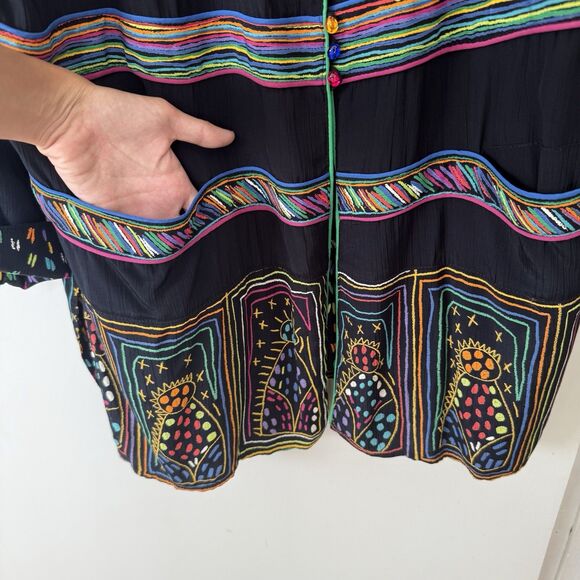 Vtg PLATINUM DOROTHY SCHOELEN Jacket Medium Black Folk Art Boho Oversized USA - Picture 6 of 13